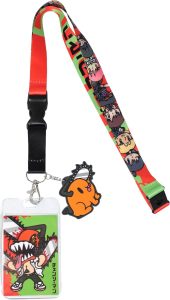 Pochita Keychain Lanyard ID Badge Holder with Rubber Pendant