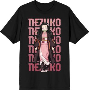 Nezuko Repeat Text Men’s Black Crew Neck T-Shirt – Short Sleeve